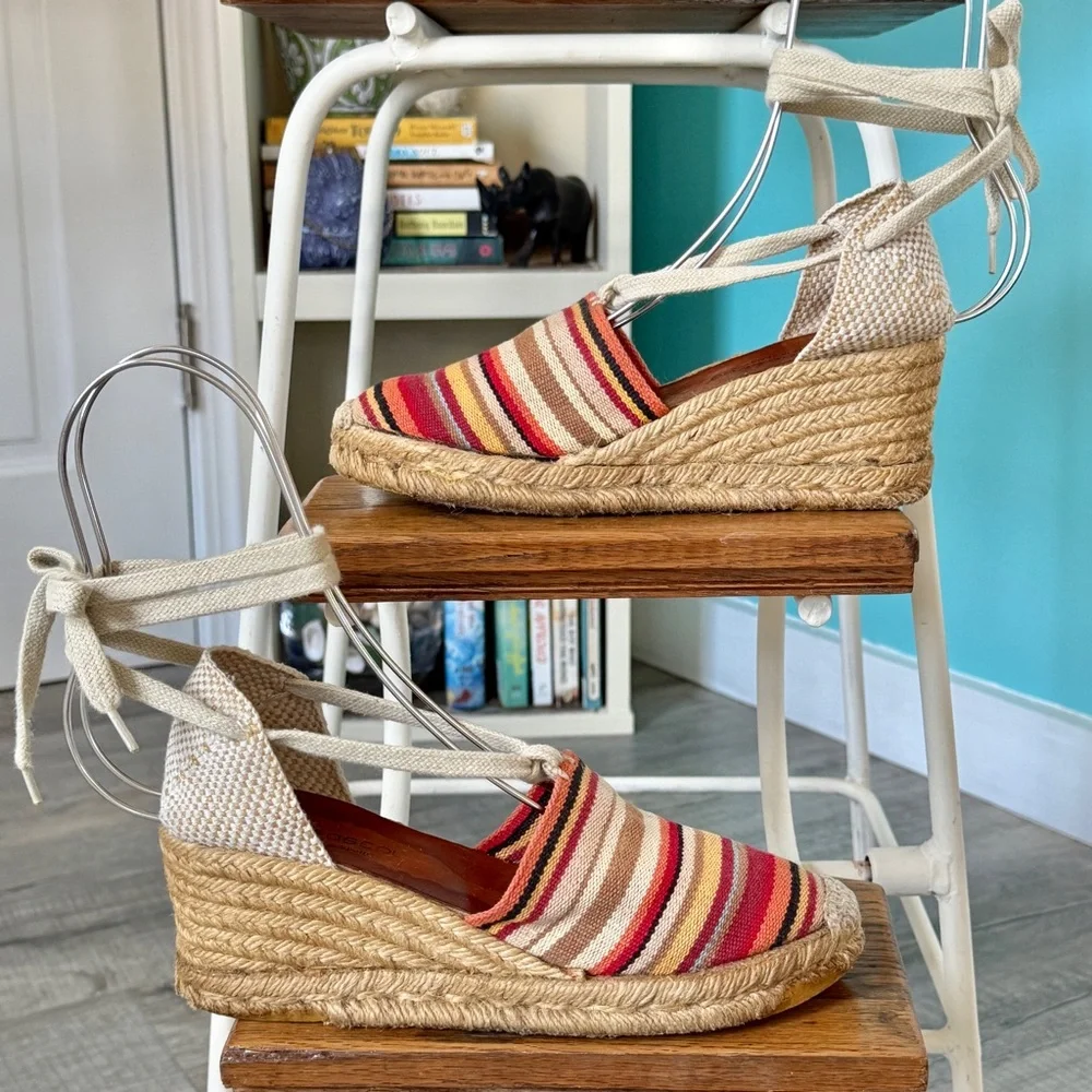 Andre Assous Striped Wedge Lace Up Espadrilles (size 6)